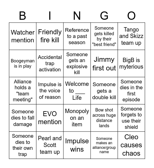 Life Series Bingo Card