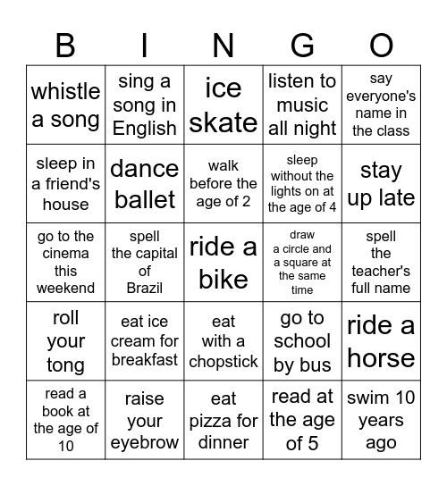 Modal verbs bingo Card