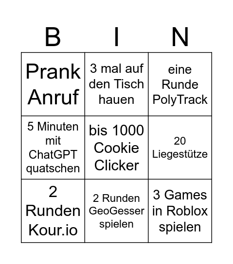 Stream Bingo Card