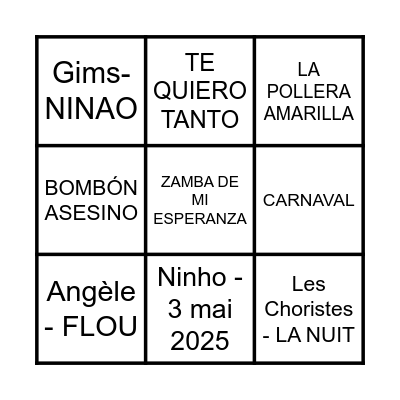 BINGO MUSICAL Bingo Card