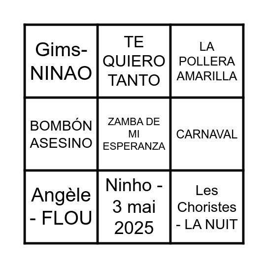 BINGO MUSICAL Bingo Card