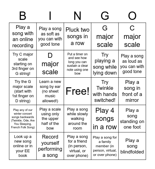 Viola Summer Bingo Card