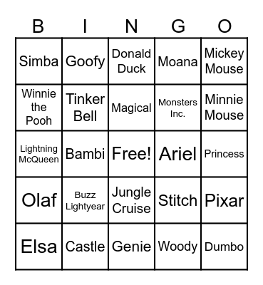 Disney Bingo Card