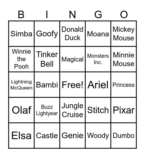 Disney Bingo Card