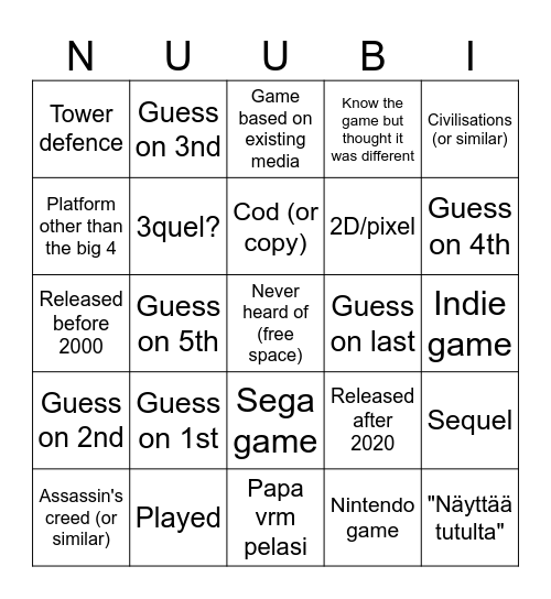 GTGbingo01 Bingo Card