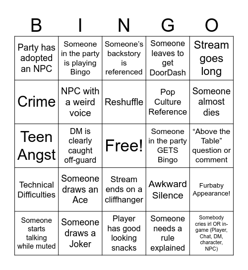 Untitled Bingo Card