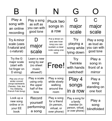 Cello Summer Bingo Card
