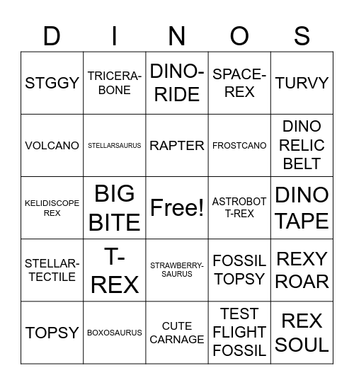 dinos Bingo Card