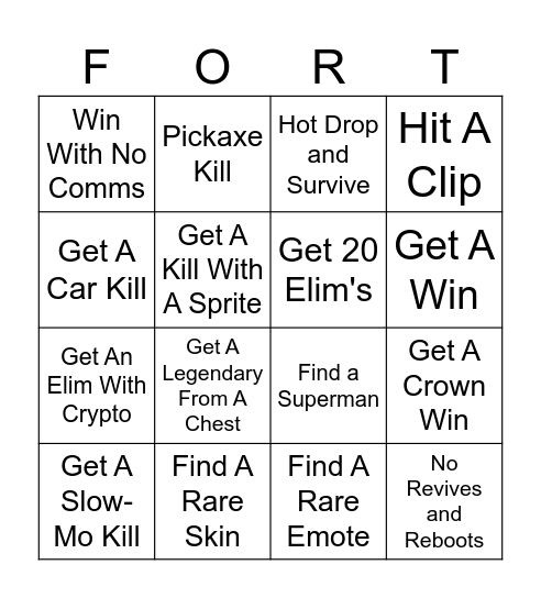 Fortnite Bingo Card