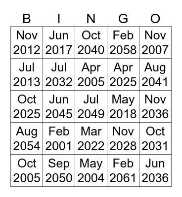 Mockingbird Ln (2001-2061) Bingo Card