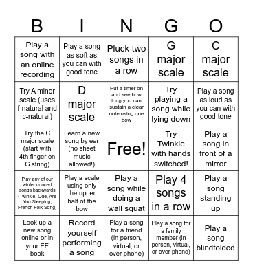 Cello Summer Bingo Card