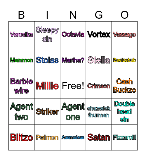 This is a Helluva Bingo Card Bingo Card