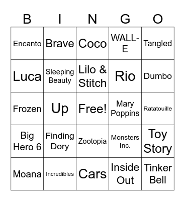 Lights, Camera, Action! (Disney Edition) Bingo Card