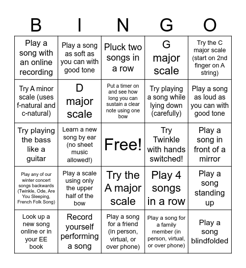 Bass Summer Bingo Card