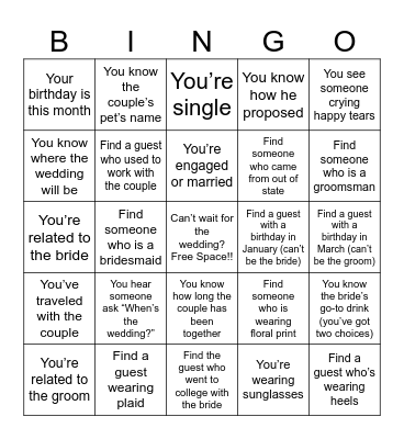 Engagement Party Bingo! Bingo Card