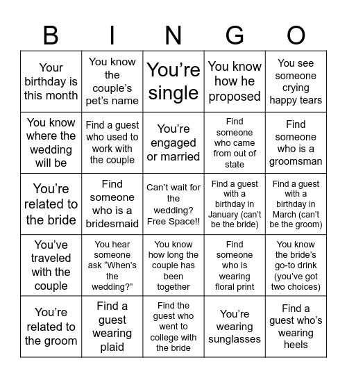 Engagement Party Bingo! Bingo Card