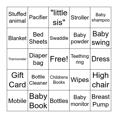 Baby Shower Bingo Card