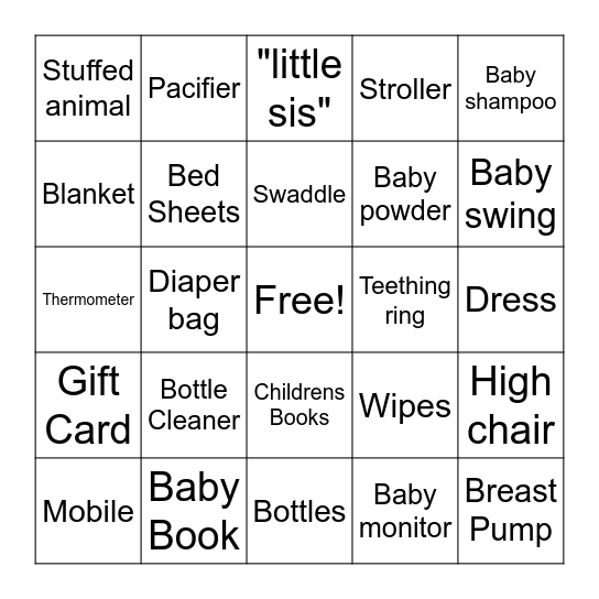 Baby Shower Bingo Card