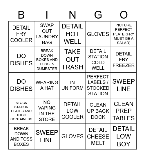 BOH Bingo Card