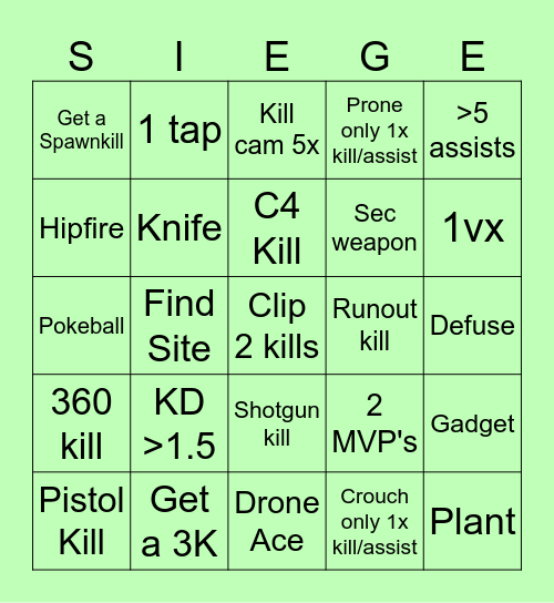 Siege Bingo Card