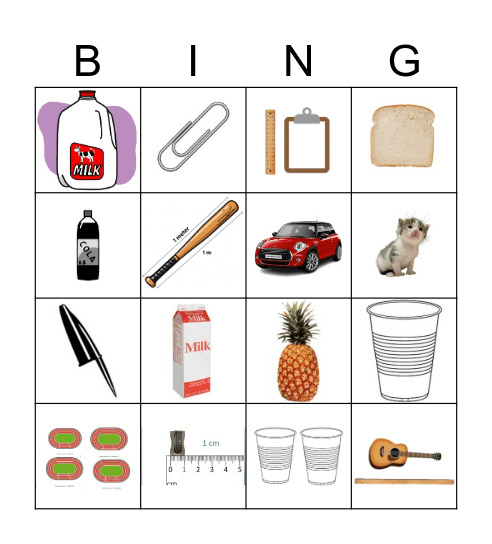 Units of Measurement Bingo Card