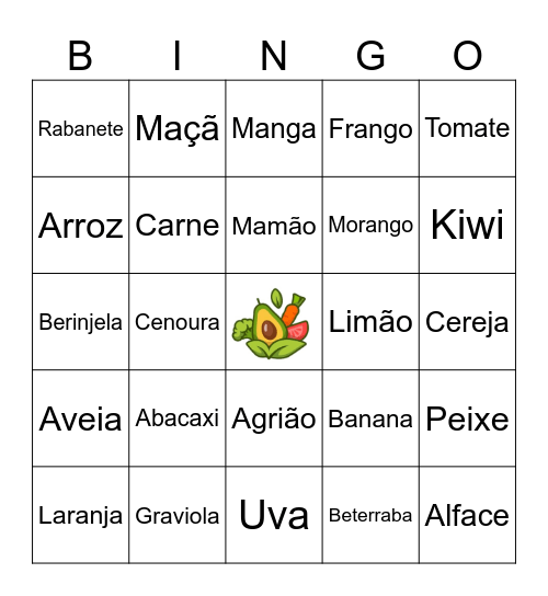 Bingo dos alimentos saudáveis Bingo Card