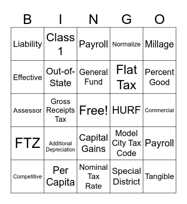 TAX BINGO Card