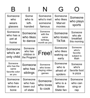 Human Bingo Card