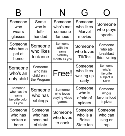 Human Bingo Card