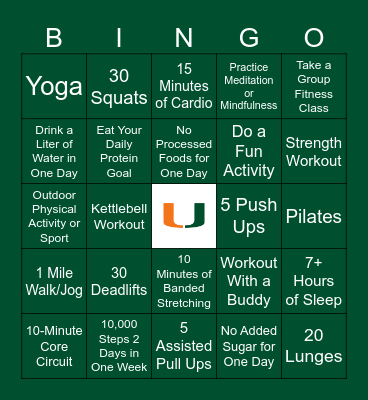 Fitness Bingo Card