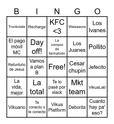 Vikua Recharge Bingo Card
