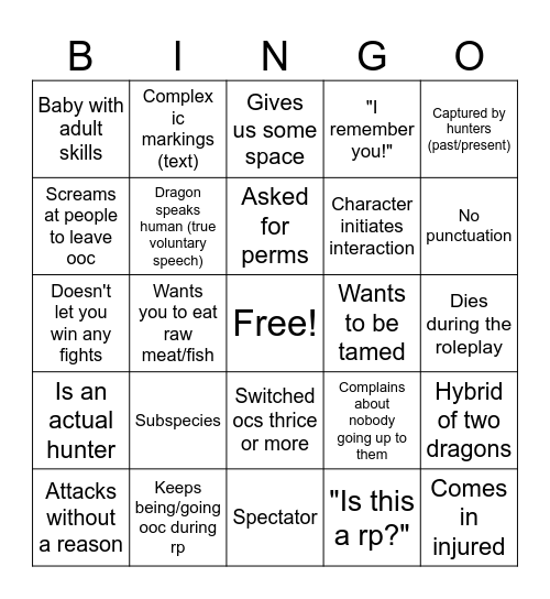 DI Roleplay V2 Bingo Card