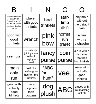 Dandy's World Bingo Card