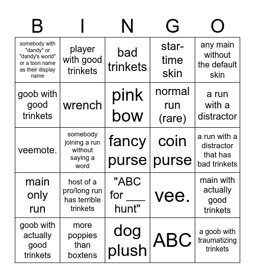 Dandy's World Bingo Card