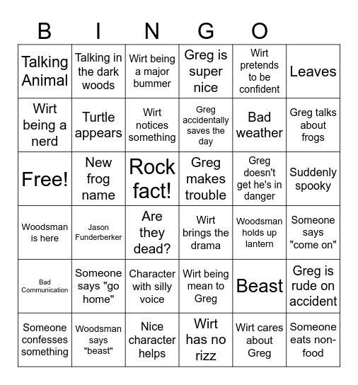 Over The Garden Wall Finale Bingo Card