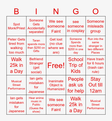 Japan Bingo Card