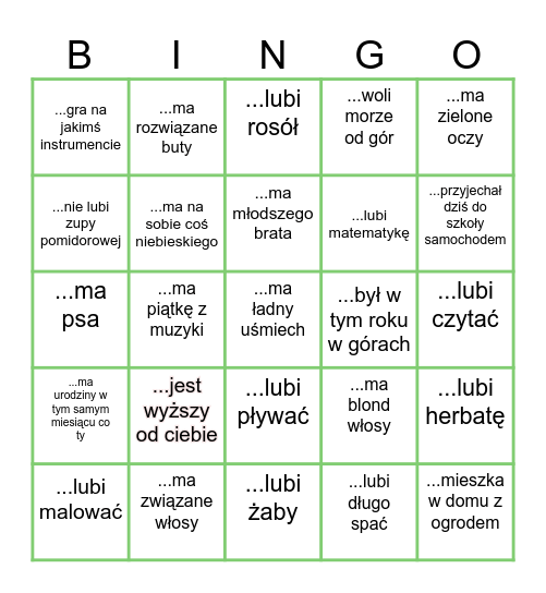 Znajdź kogos kto... Bingo Card