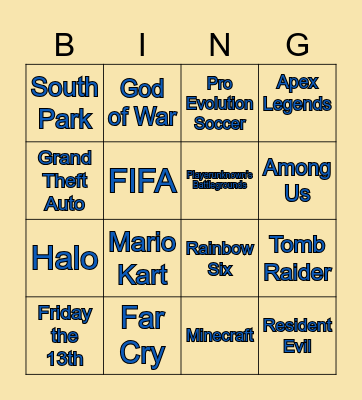 Video Games Bingo Card