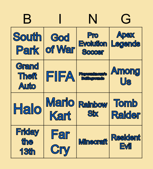 Video Games Bingo Card