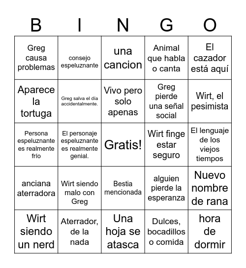 Over The Garden Wall Spanish Bingo Card
