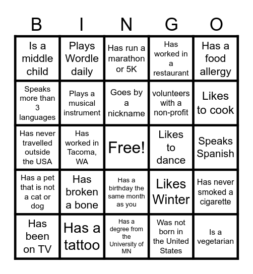 SoN Bingo Card