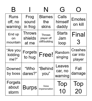 Fortnite Bingo Card