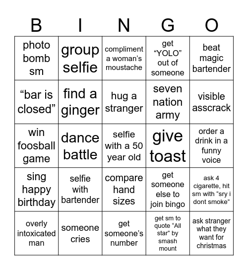 MARCO’s FINAL NIGHT Bingo Card