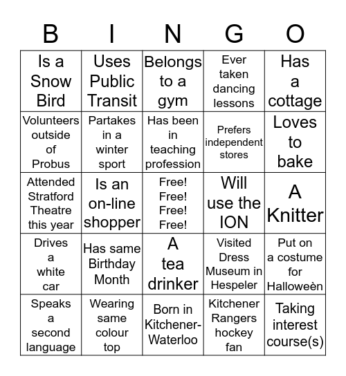 _PROBUS BINGO, November 2016 Bingo Card