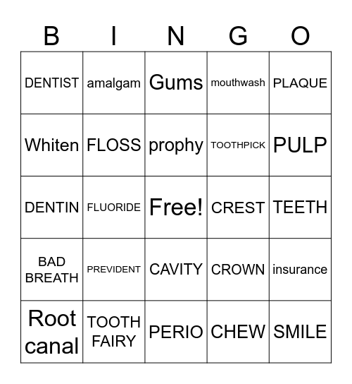 Dental Bingo Card
