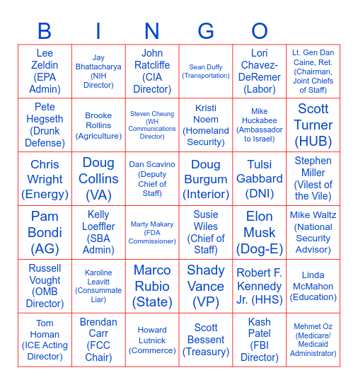 Celebrity Appresident, Part Deux Bingo Card
