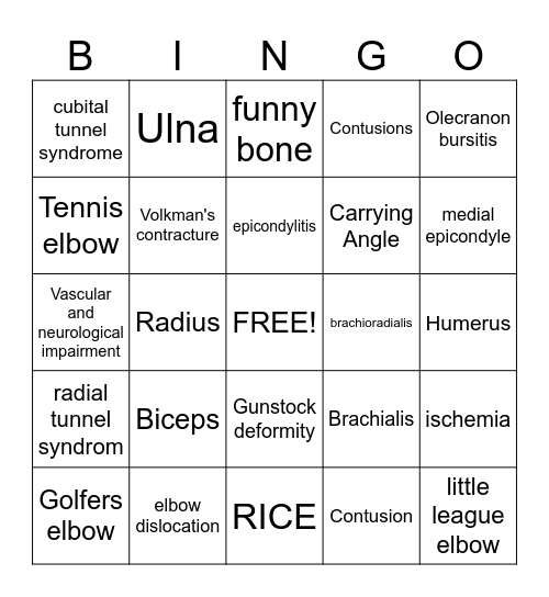 Elbow Bingo Card