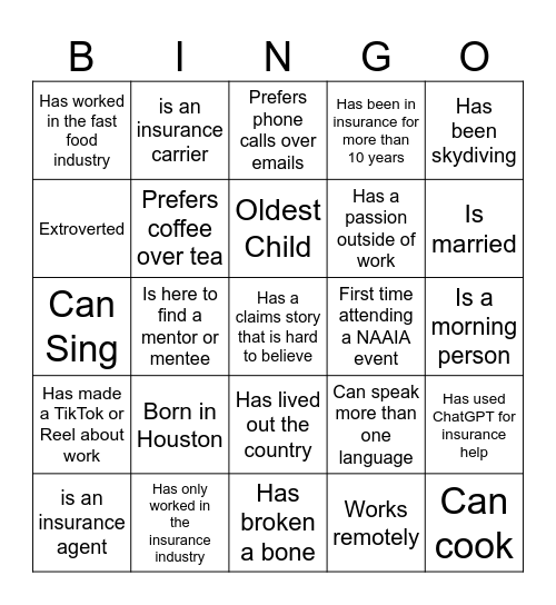 NAAIA Summer Soiree Bingo Card Bingo Card