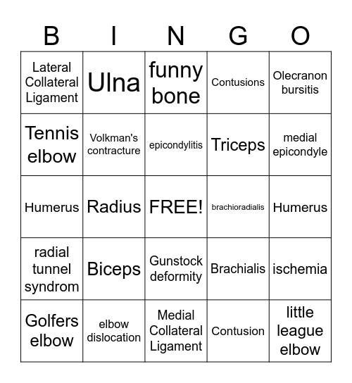 Elbow Bingo Card