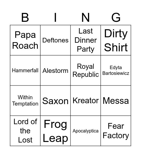 Pol'and'Rock Bingo Card